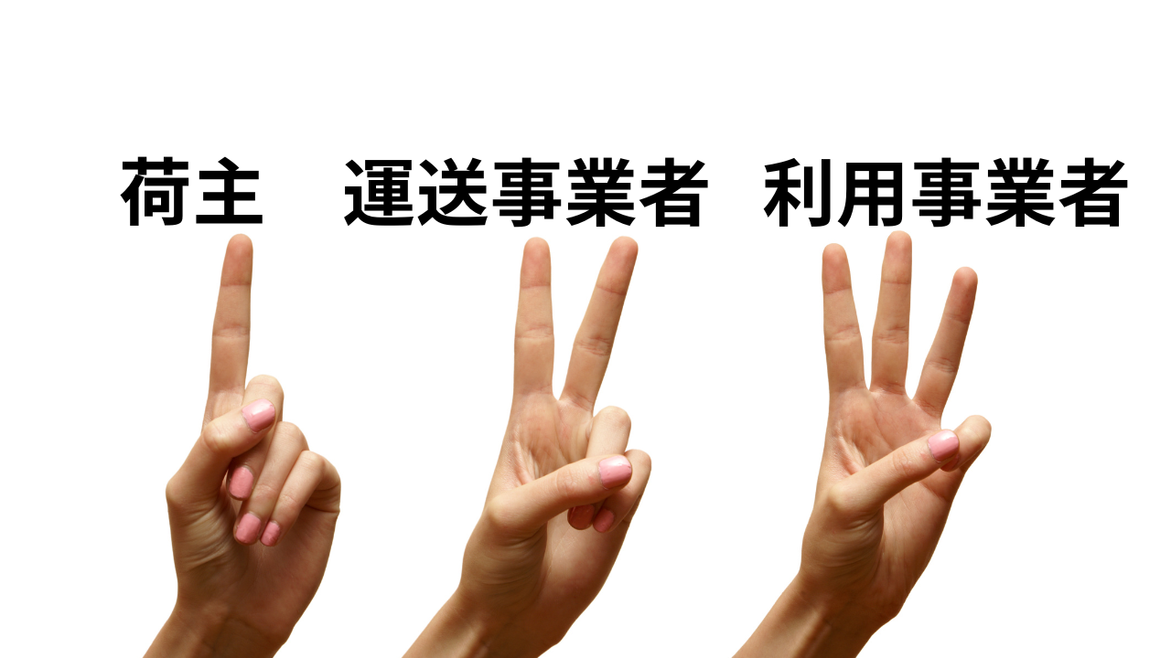 指で数字を作り、1・荷主、2・運送事業者、3・利用事業者と書かれている画像